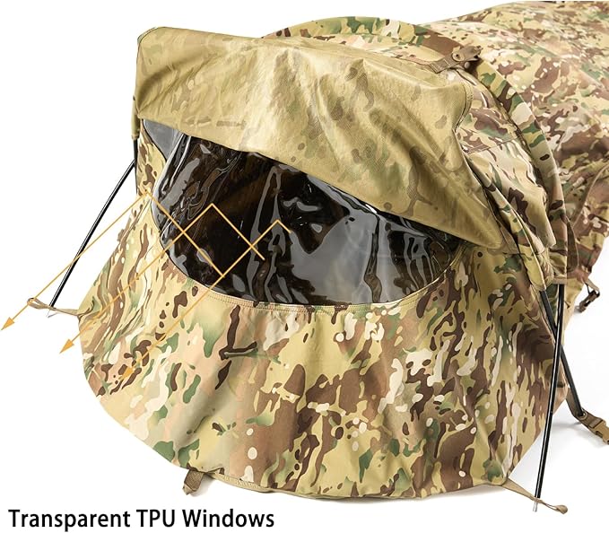 MT Military Hideaway Bivy Cover Stealth Compact Single-Pole Hooped Tent for Modular Sleeping Bags with Mosquito Bug Net MeshWaterproof Breathable Outer Shell Minimalist Shelter