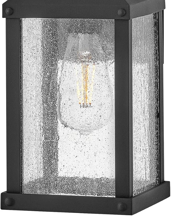 Hinkley Beacon Hill Single Light Wall Mount Outdoor Lantern – Aluminum Clear Seedy Glass Panes Old World Charm – Museum Black Finish