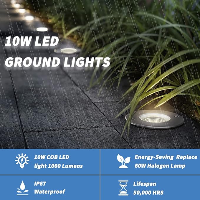 EAGLOD LED Low Voltage Landscape Lights - 10W In-Ground Lights 12V/24V Landscape Lighting with Waterproof IP67 Rating (8 Pack 2700k)