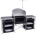 Nice C Camping Kitchen Table Folding Grill Table Upgrade Light Stand and Windshield Cooking Station &amp 3 Organizers Carry Bag for Outdoor Beach BBQ Picnic Cooking Indoor Office(Silver)