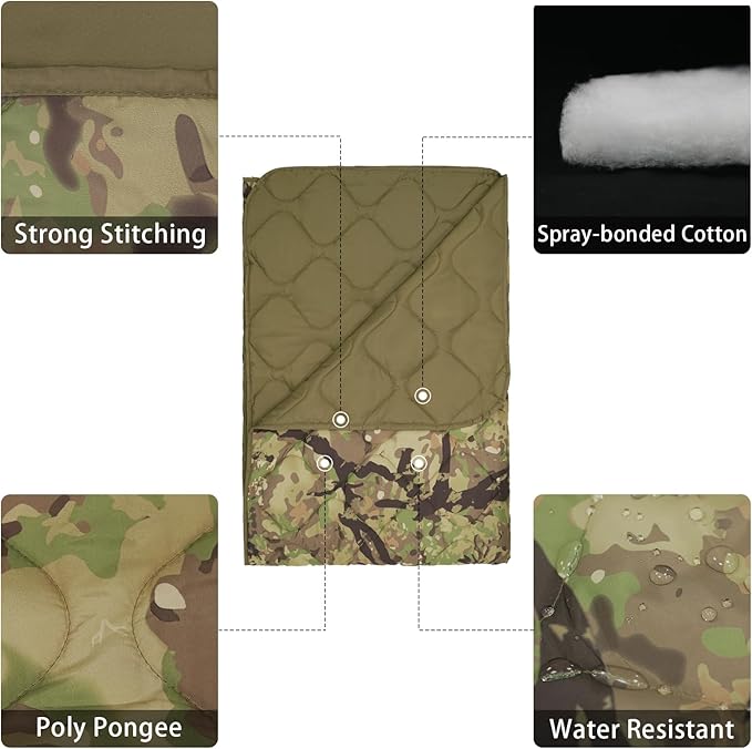 LOOGU Camo Blanket Waterproof Insulation Poncho Liner for Outdoor Camping Hiking Hunting Survival Backpacking Picnicking