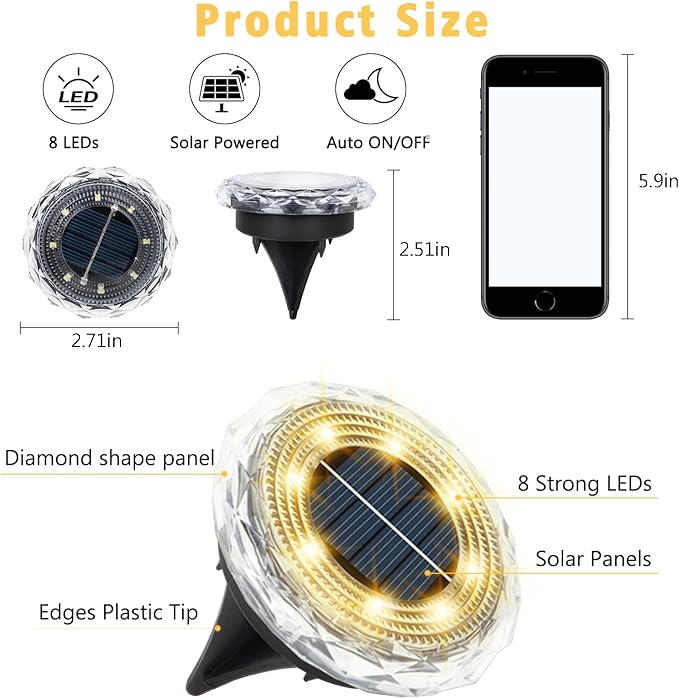 echosari Solar Ground Lights 12 Pack Upgraded Solar Garden Lights Auto ON/Off Landscape Lighting Outdoor In-Ground Lights Waterproof Long Lasting for Pathway Walkway Patio (Warm White)