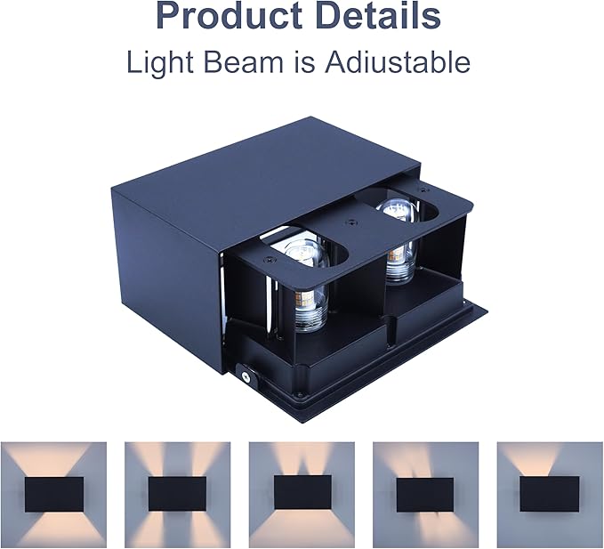 KICAAO 2 Pack Modern Wall Sconce 16W IP65 Waterproof LED Modern Outdoor Wall Light Fixtures Suitable for Indoor and Outdoor Replaceable G9 LED BulbAdjustable Light Angle(Warm Light 3000K)