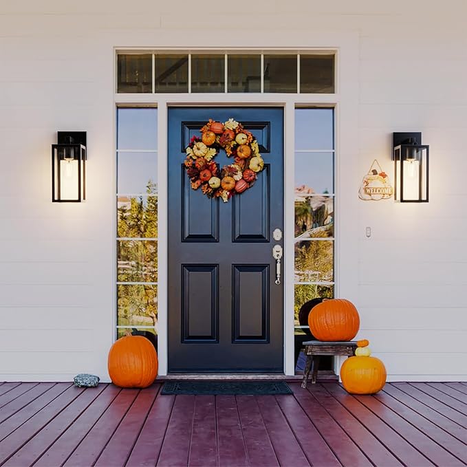 Kalium Porch Lights Outdoor Wall Light Fixture 2pcs Matte Black Wall Sconce 12.4 in Toughened Frame Clear Glass Shade Waterproof Lanterns for Patio Exterior Front Door Entryway
