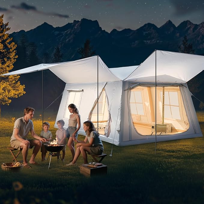 ABORON 2/6/8/10/12 Person Inflatable Camping Tent Easy Setup Blow Up Tent with Hand Pump PU3000mm Waterproof &amp Breathable 4 Season Glamping Tent for Outdoor Camping