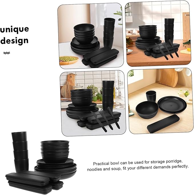 4sets Black Camping Cookware Rv Dishes Camper Essentials Cutlery Easy Clean Utensils Case