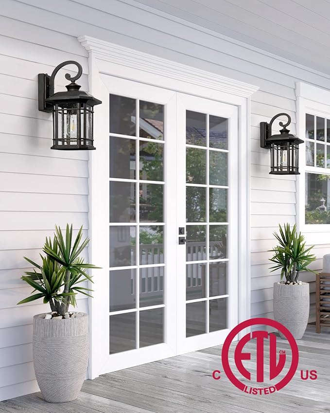 VIANIS 16.7 in Large Oil Rubbed Bronze Porch Lights Outdoor Dusk to Dawn Outdoor Lights for House Waterproof Outside Wall Light Fixtures for House Garden Garage Entryway Anti-Rust