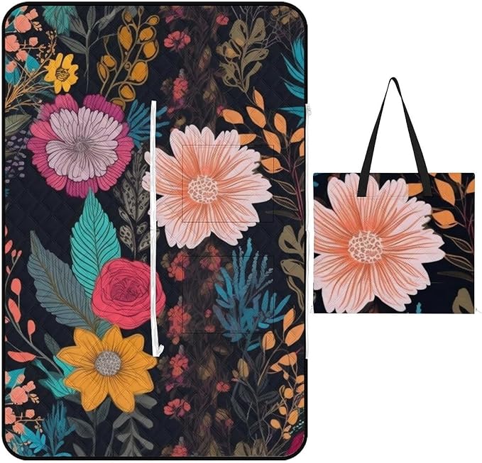 Zipper Colorful Boho Floral Style Picnic Mat Suitable for Travel Camping Park Or Home Use