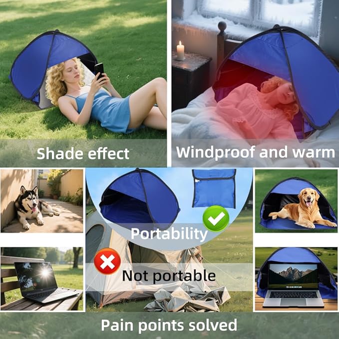 Dog and Cat Outdoor Waterproof Tent House Portable Mini Beach Tent Instant Pop Up Canopy for Pets Laptops &amp Outdoor Shade (Blue)