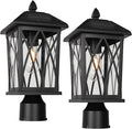 Treekee Solar Outdoor Post Light Black Rustic Outside Pillar Lantern with Clear Glass Waterproof LED Solar Powered Lamp for Patio Garden Pathway Porch Garage Fence 2 Pack (Bulb Included)