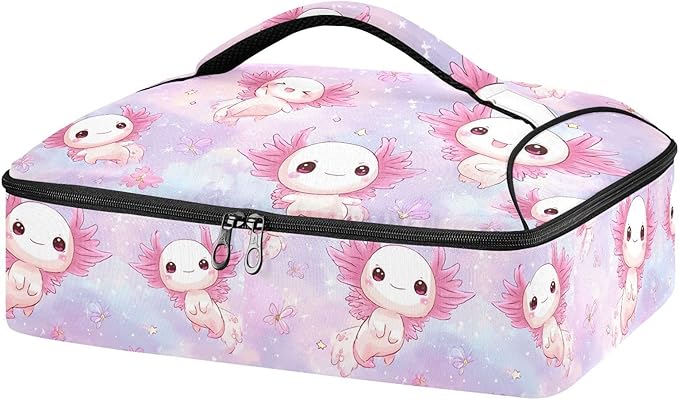Casserole Carrier Adorable Axolotls Pattern PrintInsulated Casserole Carrier for Hot or Cold Food Thermal Lunch Tote for Potluck Parties Picnic Beach Fits 9 x 13 Inches Baking Dish
