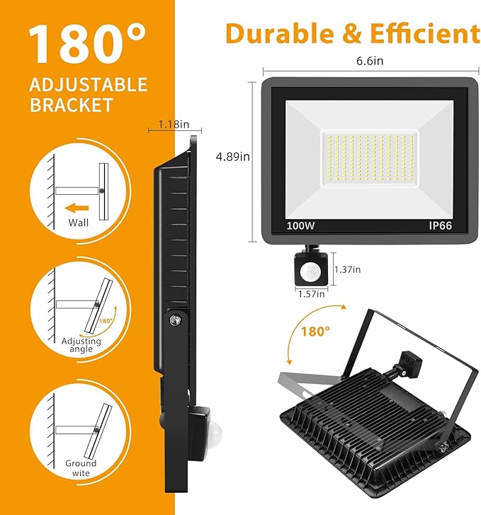2 Pack 100W LED Motion Sensor Flood LightDusk to DawnIP66 Waterproof 11800 Lumens 5000K Daylight White Super Bright Security Light for Garage Front Porch Barn