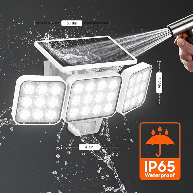 WdtPro Motion Sensor Outdoor Lights 3 Pack3500LM Bright Solar Lights Outdoor Flood Light Upgrade Glass Panel LED Solar Powered Security Light Spotlights Waterproof for Outside Yard-White