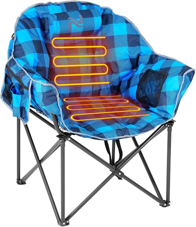 NAIZEA Heated Camping Chair Oversized Heated Folding Outdoor Chair for Adults with 3 Heat Levels Portable Foldable Patio Lounge Chair for Sports Outdoors Camp Battery NOT Included