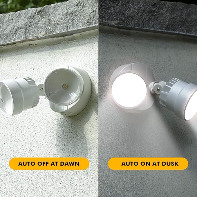 LUTEC P6221W-D2D 2000 Lumen 18 Watt 28 LED Dual-Head Flood Light Outdoor Dusk to Dawn Waterproof Exterior Security Wall Light for Patio GardenYard-White