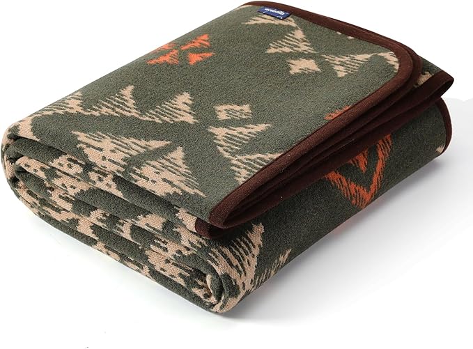ACUSHLA Merino Wool Blanket - Soft Warm Thick Washable Large Throw Blanket for Camping Bed Couch Outdoor Travel All Weather Navajo Style Green 79X63