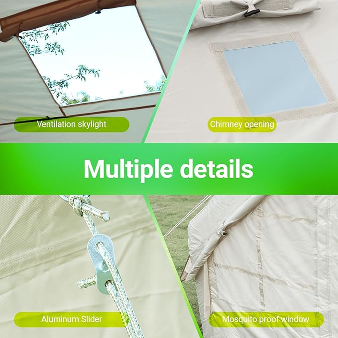 Nice C Inflatable Tent for Camping Glamping Tent for Adults Blow Up Tents with Air Pump 2-in-1 Air Valve Chimney Opening Waterproof Windproof Easy Set Up