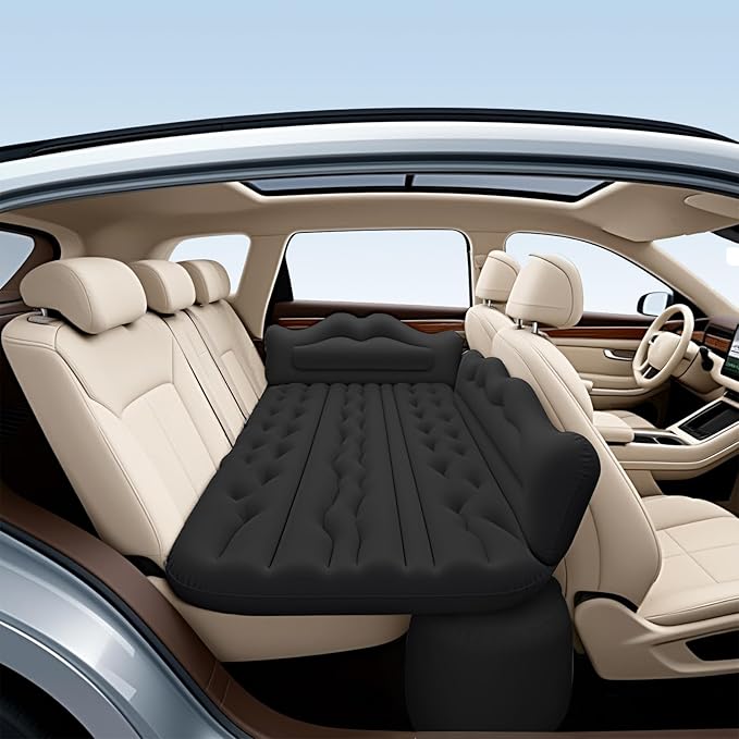 BEBAS Car Air Mattress Inflatable Truck Camping Mattress for Back Seat Thickened SUV Portable Travel Sleeping Pads with 2 Pillows &amp Air Pumps Fits Most Sedan/Pickup/Van Black Bed