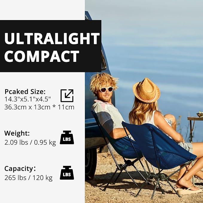 CAMEL CROWN Camping Chair Heavy Duty Backpacking Chair - Ultra-Light Folding Chair with Carry Bag Portable Compact for Outdoor Lawn Hiking Beach Picnic