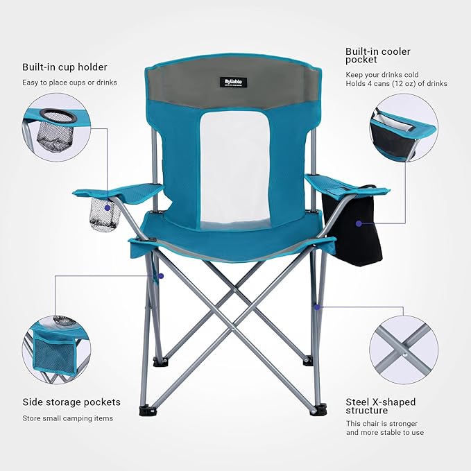 Camping Chairs Lawn Portable Foldable Camp Folding Lightweight Chair for Adults with Drink Holder and Cooler Pouch Outdoor for Camping Lawn Sports Picnic Beach Music Festival Blue