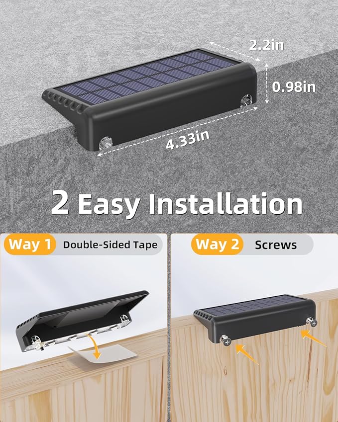 VOLISUN Solar Deck Lights 12 Pack Warm White Glow LED Large Size Lamp IP65 Waterproof Step Lights Outdoor for Deck Step Fence Railing Wall and Stairs (Black)