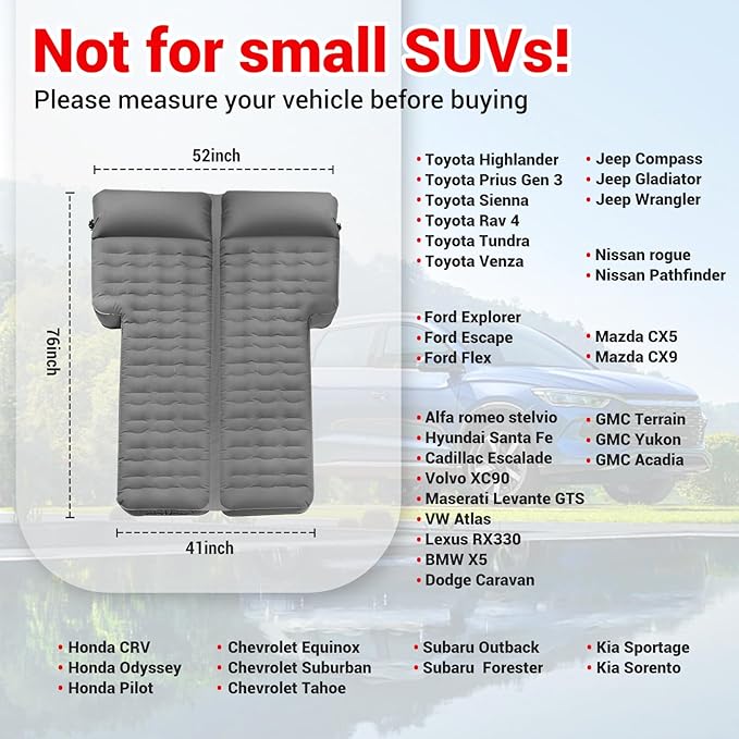 SUV Air Mattress for Car Camping 300D Oxford Fabric Air Mattress for Subaru Car Air Pump Quick Setup - Extra Thick Design SUV Mattress for Subaru Tesla Honda CRV Toyota RAV4 &amp Large SUVs
