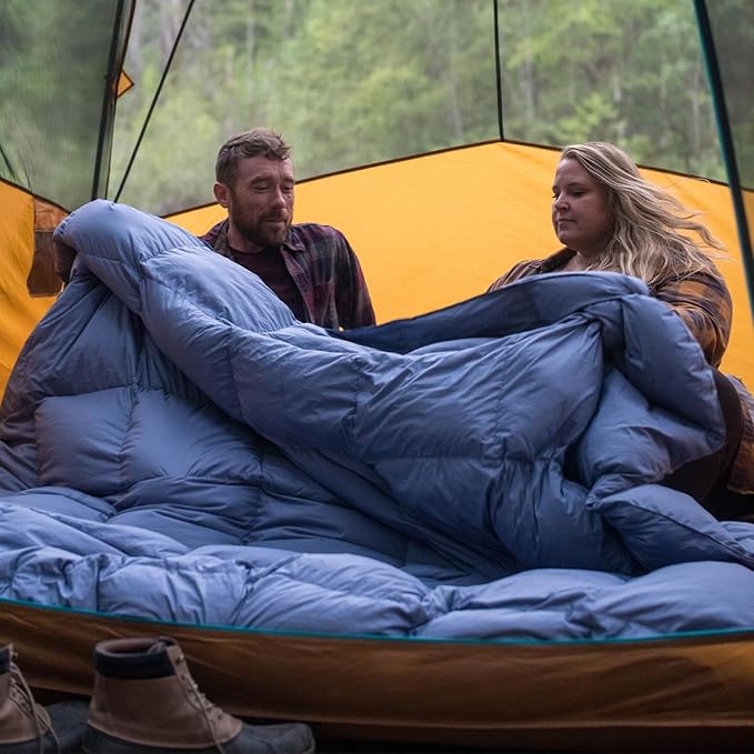 HEST Packable Down Comforter for Camping Single Size - Warm Outdoor Puffy Blanket Down Blanket with 50-L Tote Hydrophobic Duck Down - Perfect for Hiking Camping Backpacking &amp Outdoor Adventur