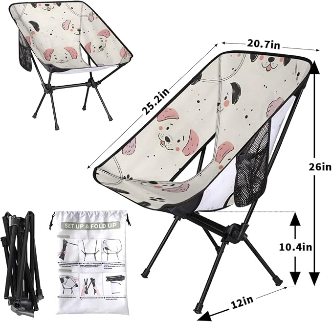 Honeybaby Folding Camping Chair Dogs Cute Paw Print Camping Chairs Lightweight Portable Chair Outdoor Foldable Chairs for Camping Travel Picnic Beach Hiking