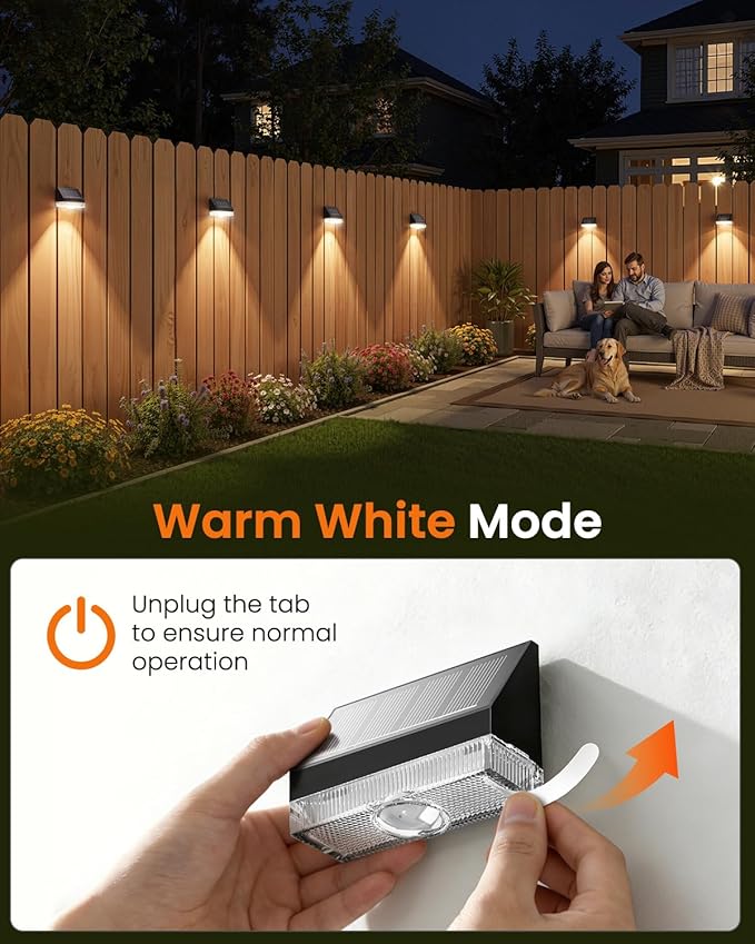 VOLISUN Fence Lights Solar Powered 8 Pack Dusk to Dawn Solar Fence Lights Outdoor Waterproof with Warm White LED Spot Lens Solar Light for Fence Yard Wall Backyard Railing Deck and Patio