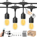 96ft Outdoor String Lights with Remote &amp Dimmer48+4 Commercial Grade IP65 Waterproof Bulbs 2700K Warm White3 Lighting Modes &amp TimerIncludes 50 Cable Ties for PatioGarden Party（48FT*2）
