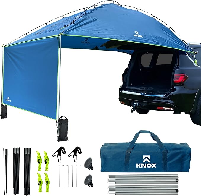 KNOX Universal Canopy Tent for Camping Pop-Up Canopy Tent Awning with Sidewall Compatible with Truck Tailgate SUV RV Van Portable Teardrop Awning Shade for Camping Beach Picnics (Blue)