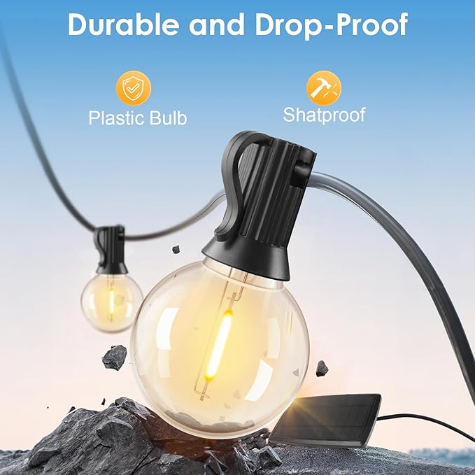 240FT Solar String Lights Outdoor Waterproof with Remote G40 Solar Powered String Lights with 80+3 LED Shatterproof Bulbs Dimmable Solar Patio Hanging Lights for Outside Backyard Party