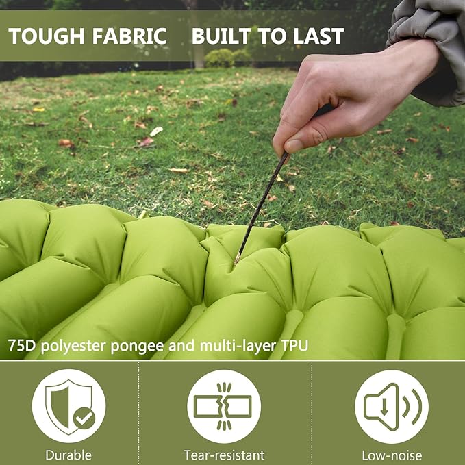 Sleeping Pad Ultralight Camping Mattress with Pillow Built-in Foot Pump Inflatable Sleeping Pad Compact for Camping Backpacking Traveling Hiking Tent SingleGreen