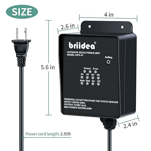 Outdoor Low Voltage Transformer Briidea 60W 120V AC to 12V DC Landscape Light Transformer with Countdown Timer and Photocell Light Sensor for Spotlight Pathway Light