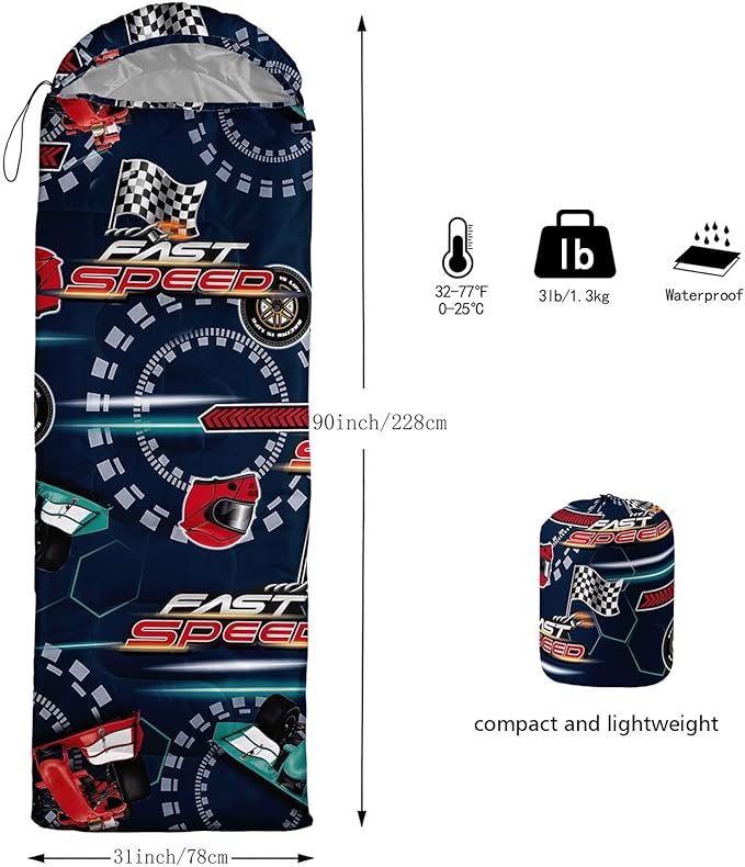 Kids Sleeping Bag for Boys GirlsCartoon Football Print-Lightweight Warm Portable Outdoor Indoor-Waterproof Cold Weather Resistant Sleeping Bag for Camping Hiking