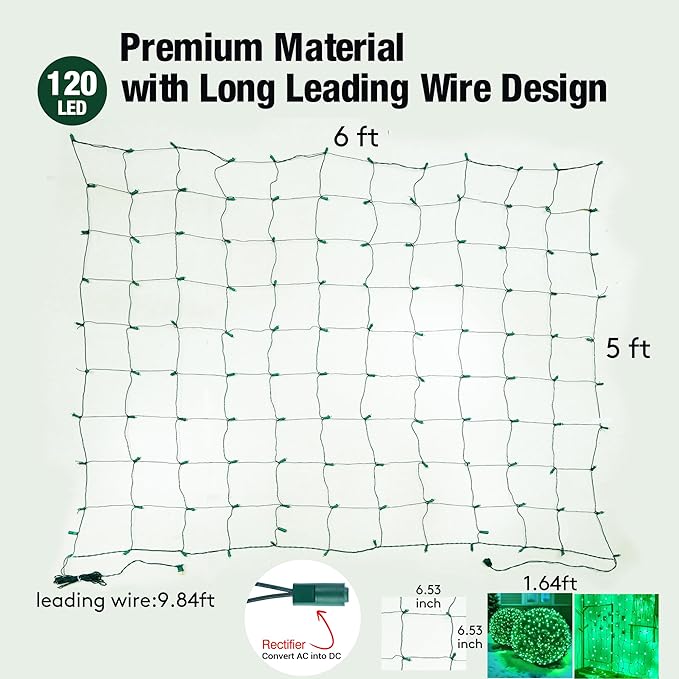 Led Green Christmas Net Lights Outdoor Christmas Bushes Lights 120Led 6ftx5ft Connectable Outdoor Indoor Mesh Net Lighting for Xmas Holiday Garden Lawn Shrubs Trees Bushes Decorations