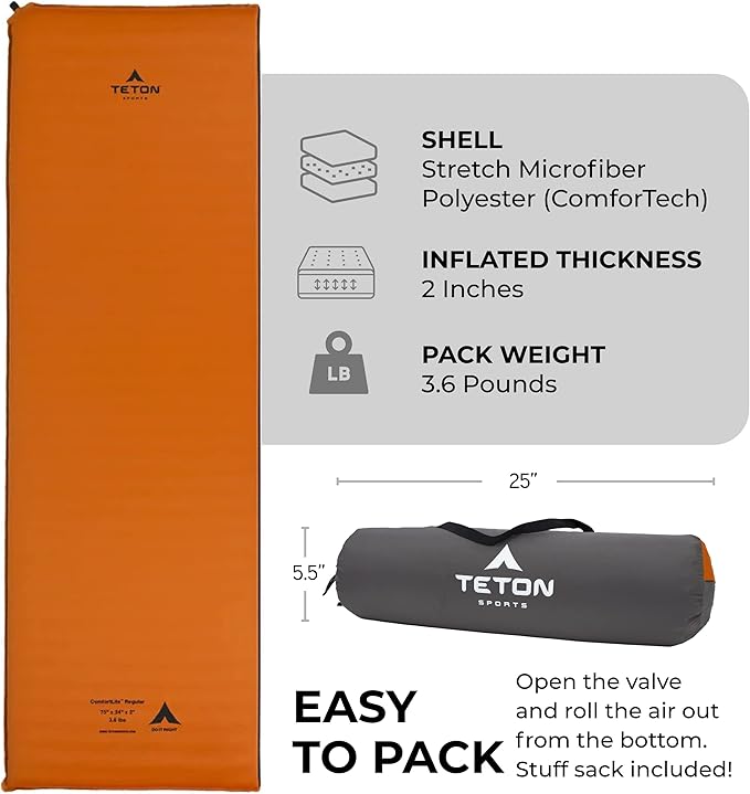 Teton Inflatable Sleeping Pad Sleeping Mat for Camping Backpacking Hiking