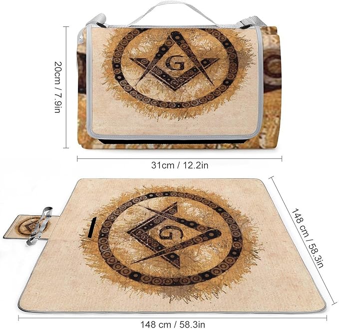 Freemasonry Masonic Lodge Symbol Waterproof Outdoor Picnic Blanket Sandproof Beach Mat for Camping Hiking Grass Travelling