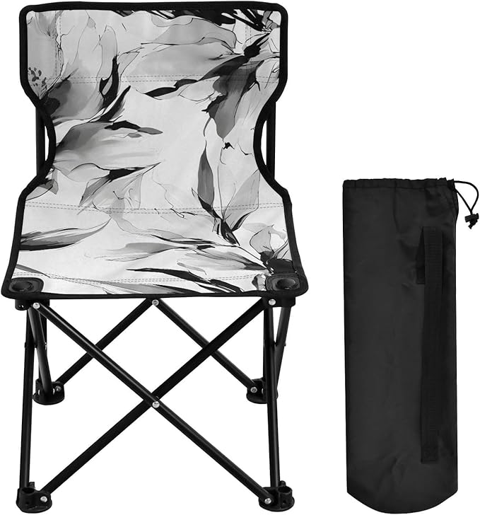 Ink Painting Peony Portable Camping Chairs Folding Chair - Durable Oxford Fabric Lightweight Iron Frame Easy Fold Design - Ideal for Outdoor Activities Camping Fishing and Travel