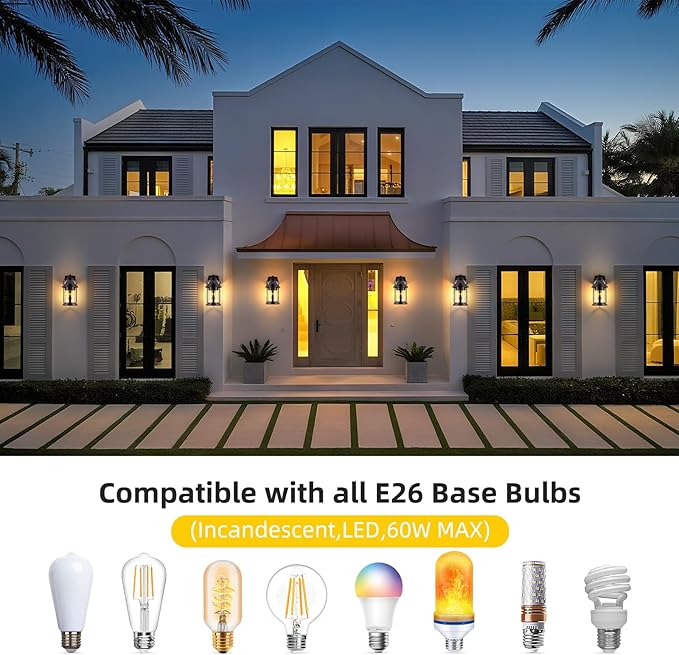 OKELI Dusk to Dawn Outdoor Wall Lights Waterproof Lighting Fixtures Rustic Farmhouse Wall Lanterns with Clear Glass Shades Anti-Rust Outside Lights for Garage Patio Porch(Brown 2 Pack)