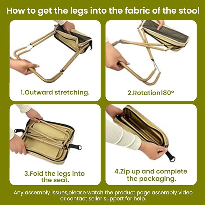 Foldable Pocket Backpack Stool Ultralight Portable Camping Hiking Chair Waterproof Oxford Fabric Compact Collapsible Travel Seat for Backpacking Fishing Outdoors (KhakiLarge)