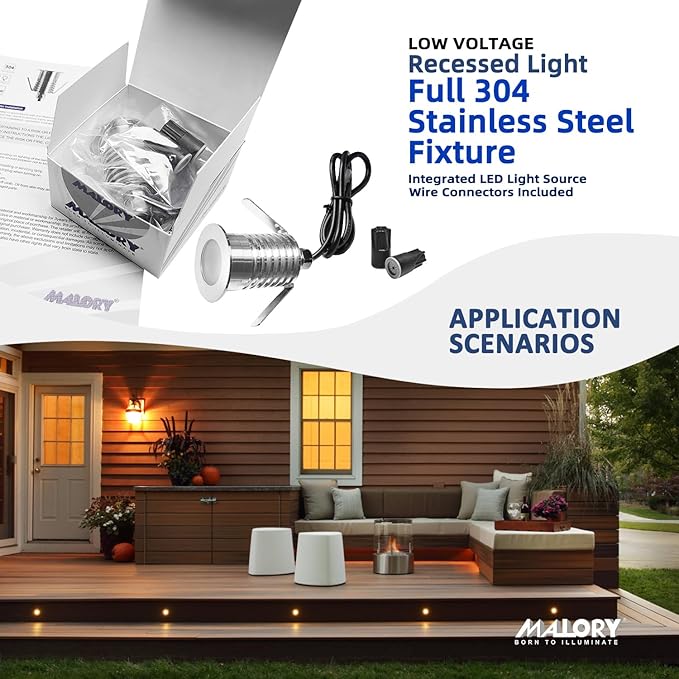 Low Voltage Deck Light 6-Pack 1W 80 Lumens Landscape Lighting φ35 mm Recessed LED Outdoor Step Stair Lights Full 304 Stainless Steel Deck Lighting Wired for Outside Yard (SG07 6-Pack 2700K)