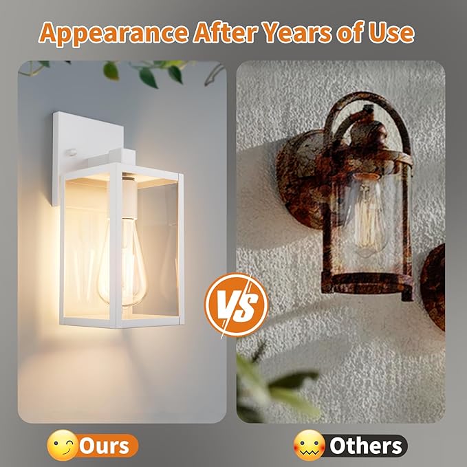 2 Pack White Exterior Lighting Fixtures Wall Mount Outside Front Porch Lights for House Outdoor Lantern Lamp Waterproof Wall Sconce Lights Coach Light for Garage Entryway