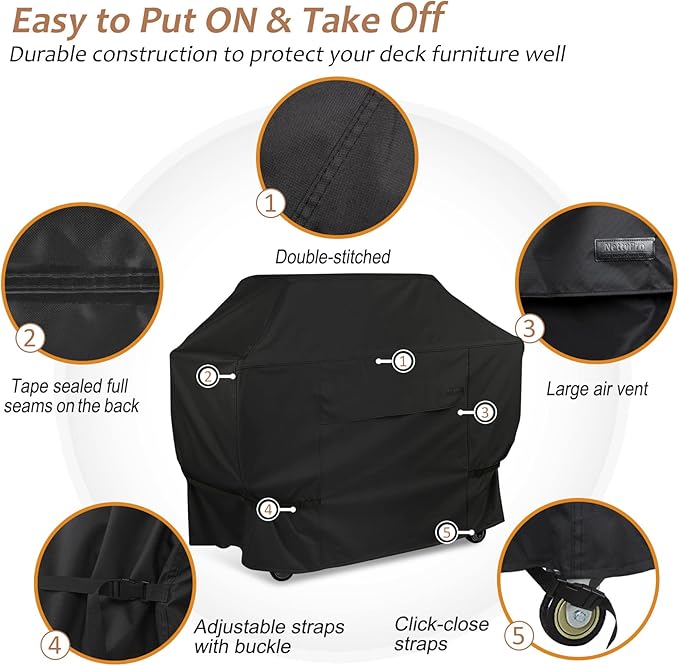NettyPro Grill Cover for Outdoor Grill 44 inch Waterproof Heavy Duty Gas BBQ Cover for Outside Weber Char-Broil Brinkmann Jenn Air Nexgrill 2 Burner Barbecue Black