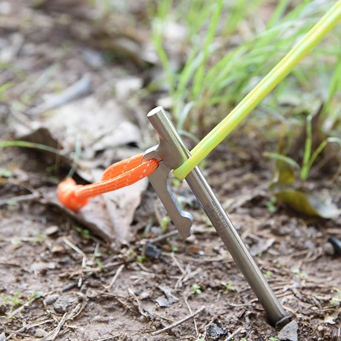 iBasingo 6-Pack Titanium Tent Stakes 20/24/30/35/40cm with Reflective Ropes Ultralight Backpacking Stakes for Camping Hiking Picnic Corrosion-Resistant &amp Durable Ground Pegs Ti4012P