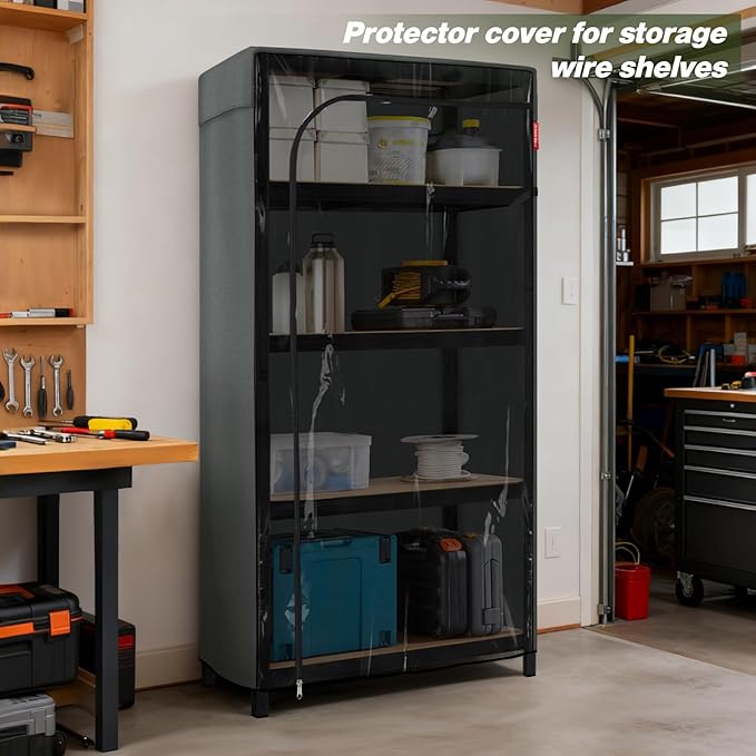 Porch Shield Storage Shelf Cover Fits 36 x 18 x 72Wire Rack - Dustproof Shelving Unit Cover with Front Transparent(Grey)