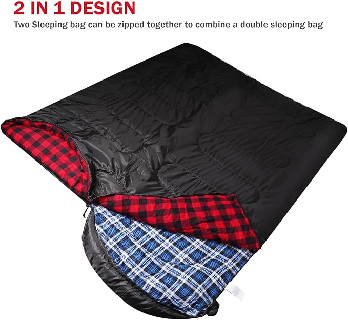 100% Cotton Flannel Sleeping Bag for Adults Big&ampTall Size Backpacking Lightweight Waterproof for Girls Boys Mens Teen for Camping Hiking Outdoor Travel with Compression Bags