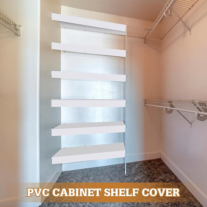 Hoolerry 3 Pcs 33 x 16 Inch Foamed PVC Wire Rack Covers for Removable Closet Decoration(Not Wood) Don't Bear Too Much Weight Pantry Shelves Covers for Bathroom Kitchen Shelving(White