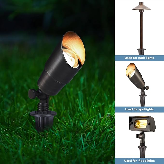 Gardencoin ABS Ground Spikes Stakes Replacement with Brass Insert 1/2 NPT Thread Side Wire Way Larger Size 9.44'' x 2.95'' for Landscape Path Lighting Spotlight Floodlight 10 Pack