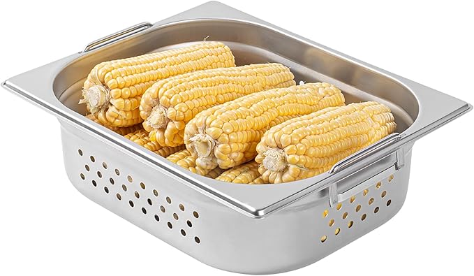 Restaurantware Perforated Steam Table Pan - Half Size - 4 Deep - Collapsible Handles - Anti Jam - Commercial Grade Stainless Steel - 1ct Box - Met Lux